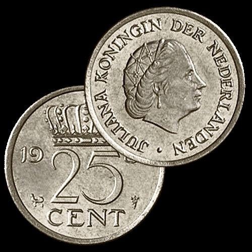 25 cent 1948 /1980 juliana, Postzegels en Munten, Munten | Nederland, Ophalen of Verzenden, Koningin Juliana, 25 cent, Losse munt