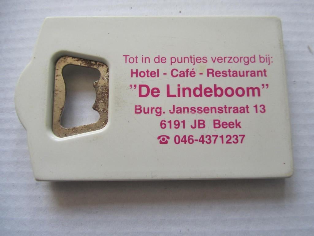 flesopener  DE LINDEBOOM  /  BEEK  LIMBURG, Ophalen of Verzenden, Gebruikt