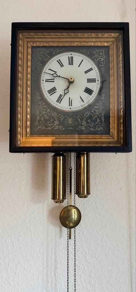 Antieke Schwarzwalder klok met beschilderde glaze, Antiek en Kunst, Ophalen