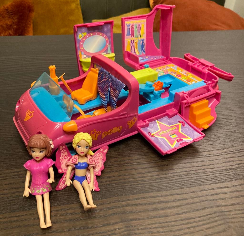 Polly Pocket Pollywood Limosine en 2 poppetjes, Ophalen of Verzenden, Gebruikt