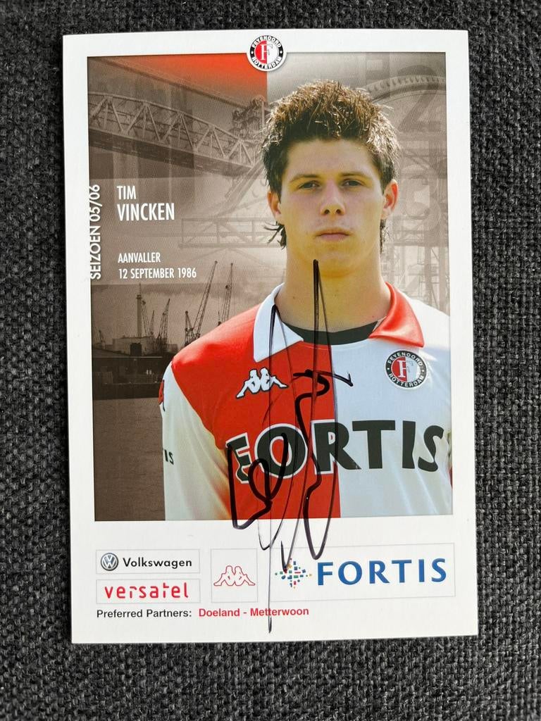 Feyenoord spelerskaart Vincken met handtekening, Ophalen of Verzenden, Zo goed als nieuw, Feyenoord, Spelerskaart
