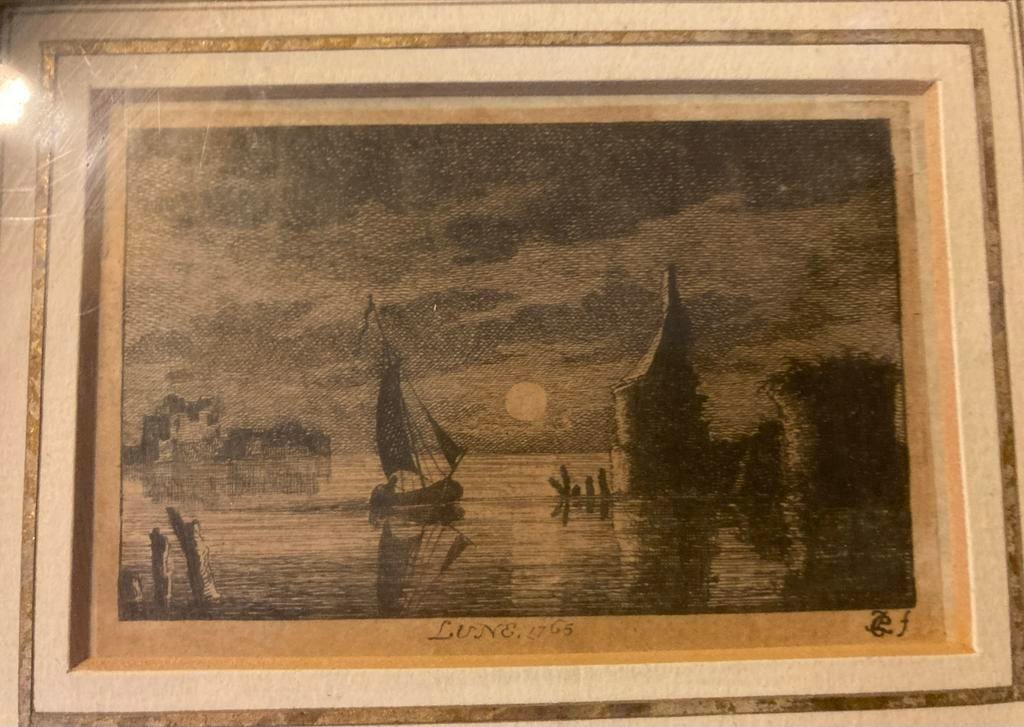 Ets van Caspar Jacobsz Philips - Rivierlandschap bij maanlic, Antiek en Kunst, Kunst | Etsen en Gravures, Ophalen of Verzenden