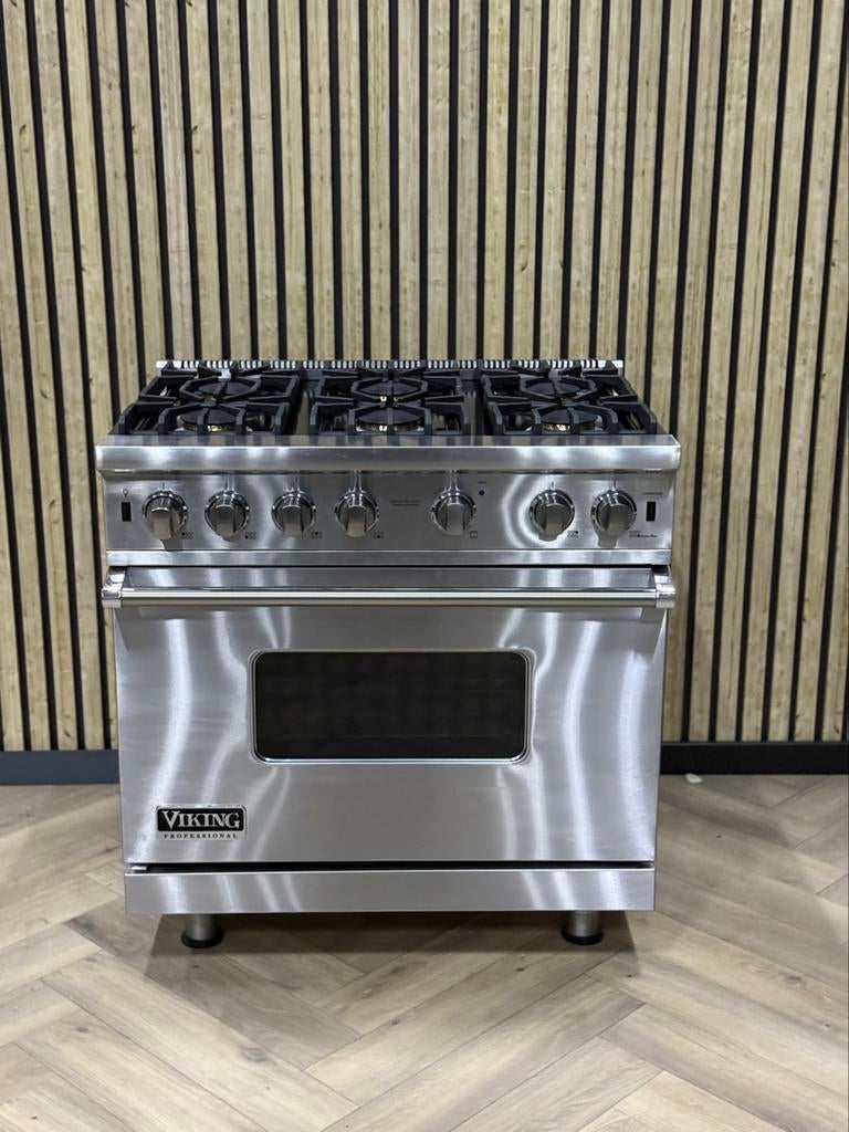 Viking Fornuis 91cm breed Inox + GASOVEN, Witgoed en Apparatuur, Hete lucht, 60 cm of meer, Ophalen of Verzenden, Zo goed als nieuw