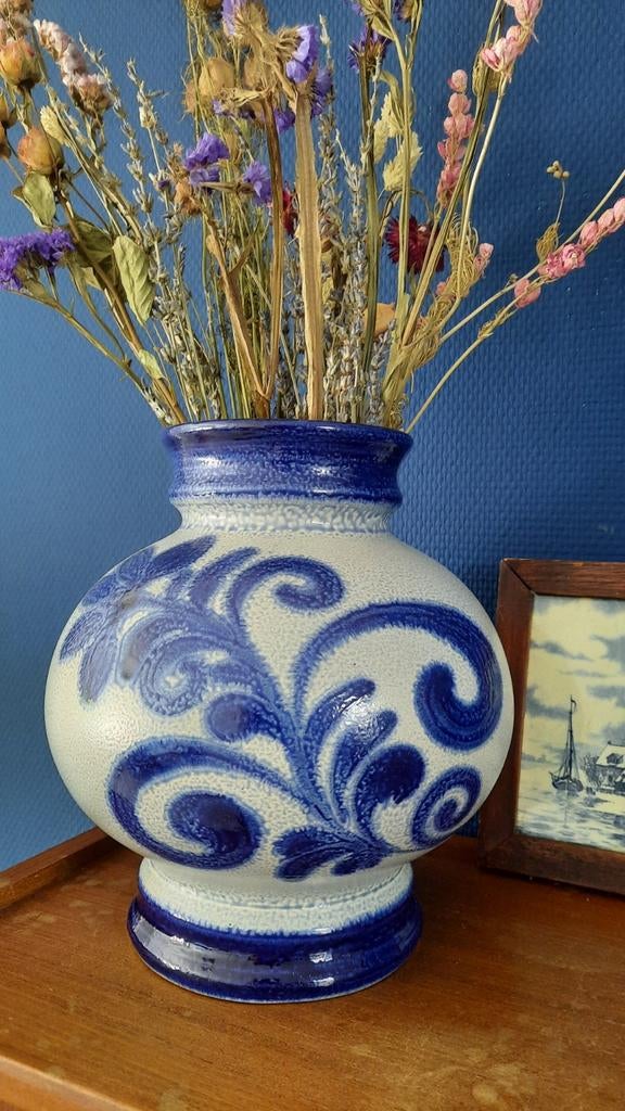 Knodgen Keramik W-Germany vaas bolvorm grijs blauw, Ophalen of Verzenden