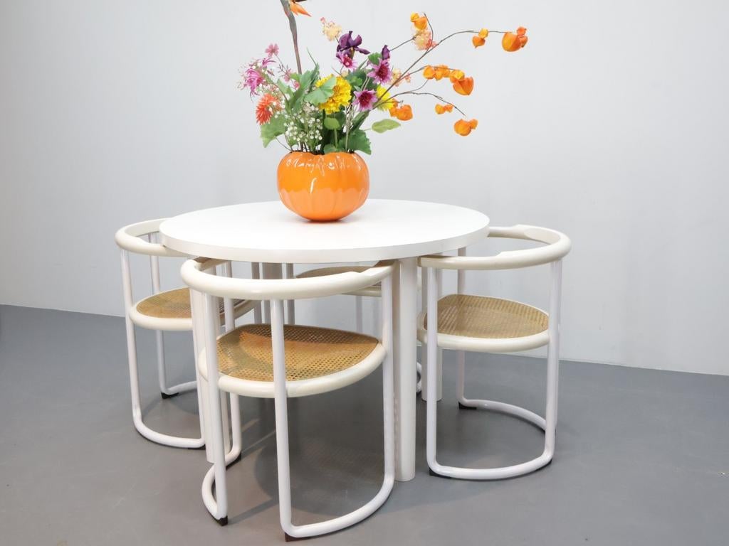 Ronde eettafel | Wit formica | metalen poten, Huis en Inrichting, Ophalen, ., Rond, Zo goed als nieuw