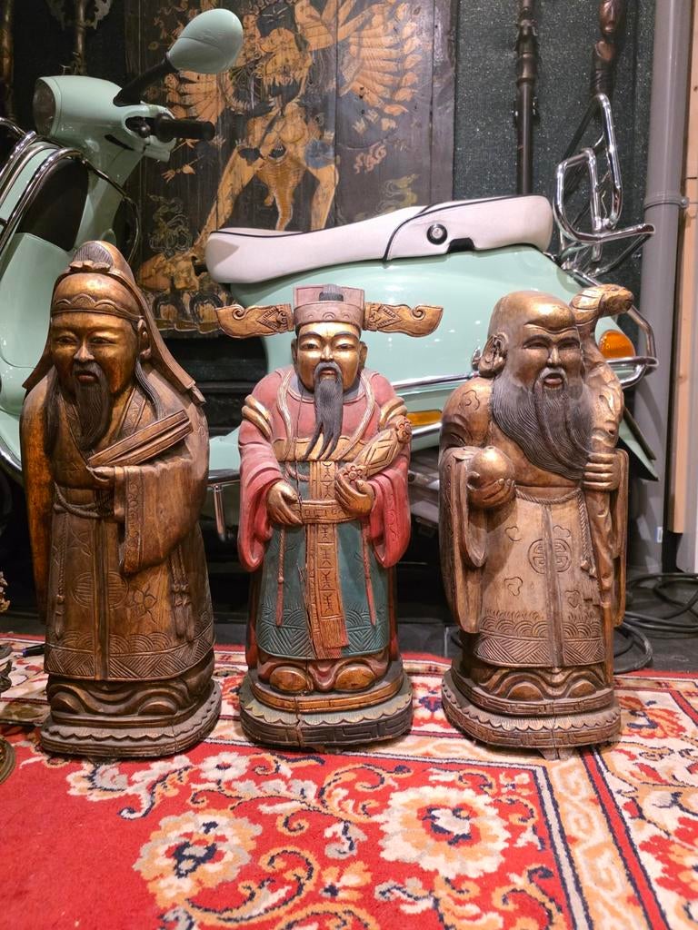 Antieke houten fu lu shou boeddha, Ophalen of Verzenden
