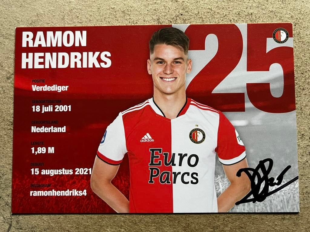 Feyenoord spelerskaart Hendriks met handtekening, Ophalen of Verzenden, Zo goed als nieuw, Feyenoord, Spelerskaart
