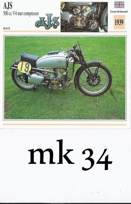 Mk34 motorkaart motor ajs 500 cc v4 met compressorocyclet, Ophalen of Verzenden, Zo goed als nieuw, Motoren