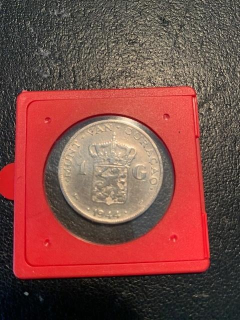 Curacao / 1 Gulden / 1944 D / Fr+/ Zilver 0.720, 1 gulden, Zilver, Ophalen of Verzenden, Koningin Wilhelmina