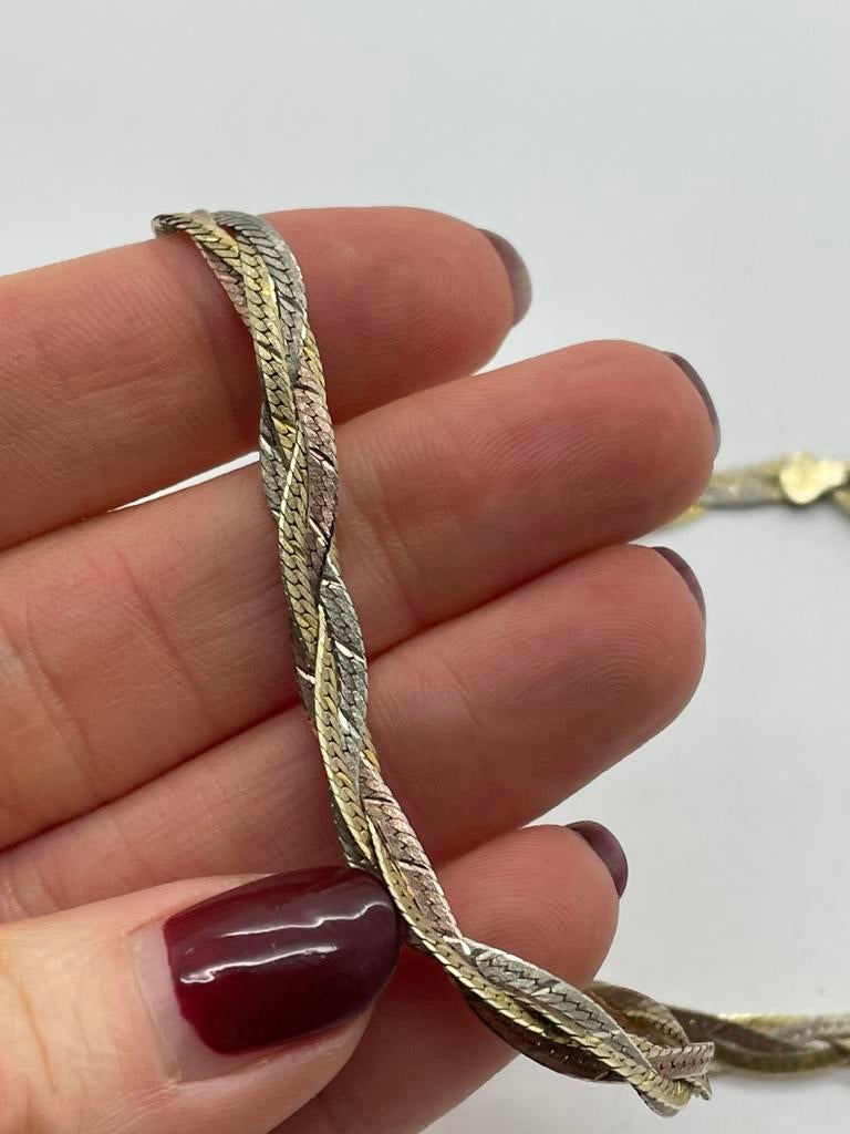 C375 Prachtige zilveren gevlochten ketting tricolor, Ophalen of Verzenden, Zo goed als nieuw, X, Goud