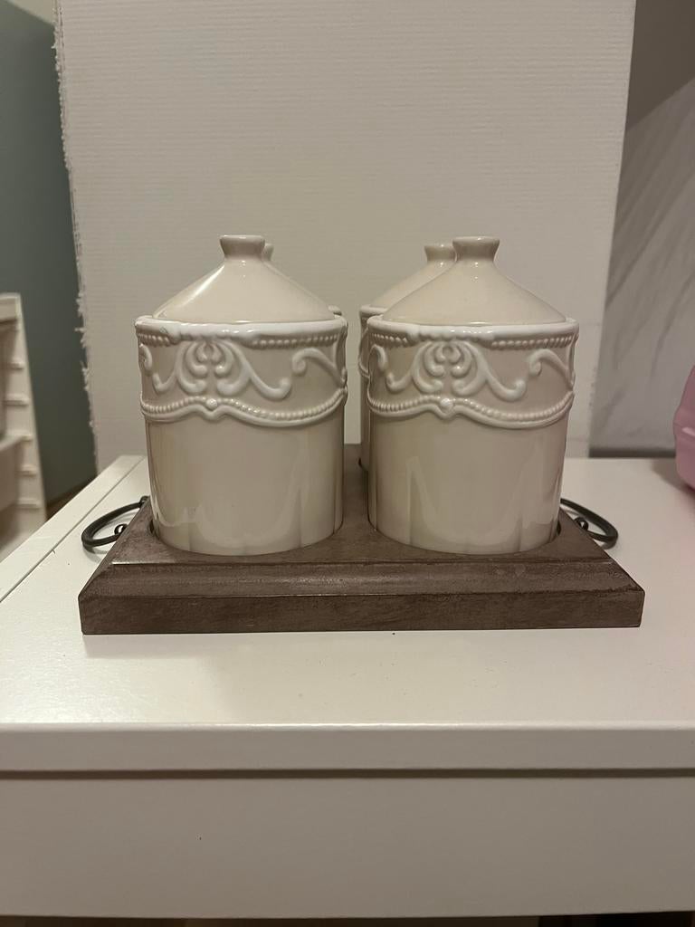 Set van 4 Potjes op Dienblad, Ophalen of Verzenden, Zo goed als nieuw