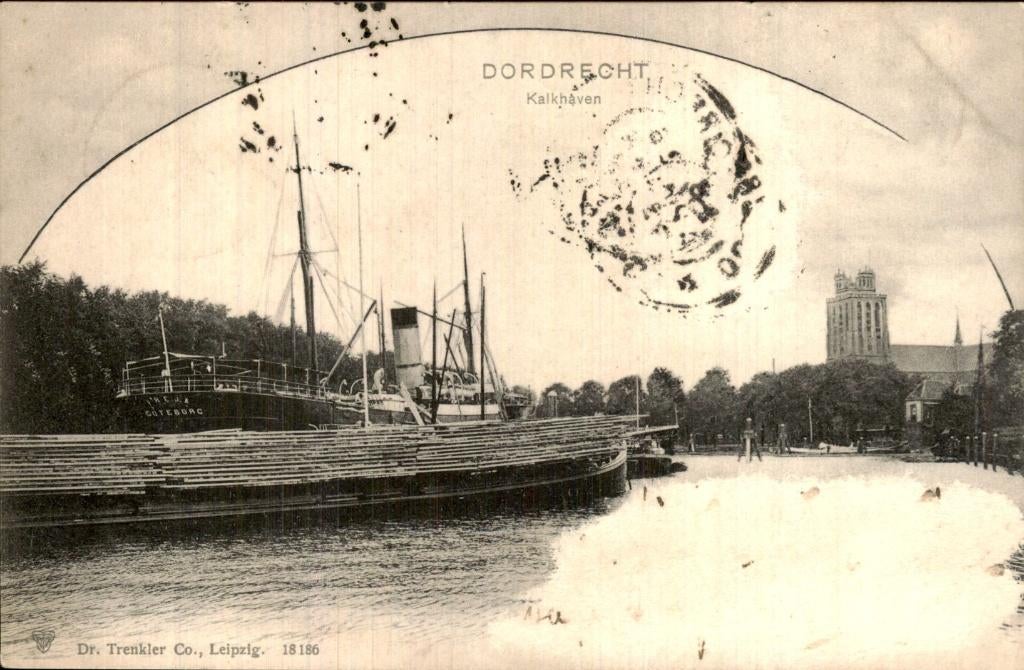 Dordrecht - Kalkhaven - Schepen bij kade, Ophalen of Verzenden, Voor 1920, Gelopen, Zuid-Holland