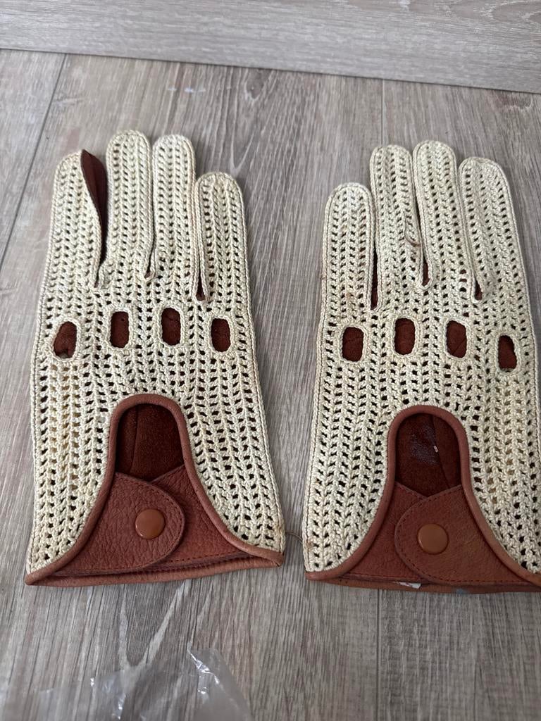 Vintage Rijhandschoenen Leer en Gehaakt Katoen NIEUW, Auto diversen, Auto-accessoires, Gebruikt, Ophalen of Verzenden