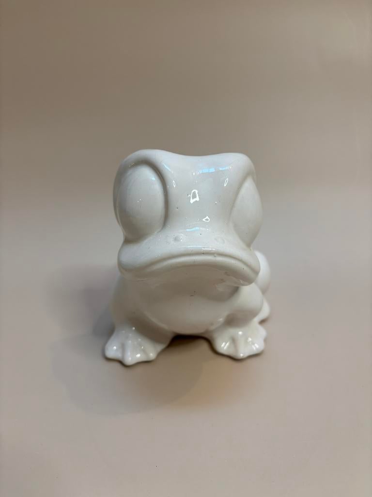Vintage Witte Keramische Bloempot kikker, Antiek en Kunst, Antiek | Keramiek en Aardewerk, Ophalen of Verzenden