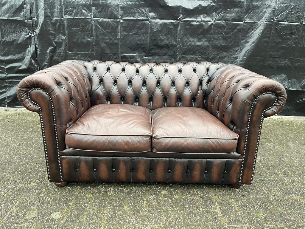 Chesterfield bank donker bruin GRATIS BEZORGD, Ophalen of Verzenden, Zo goed als nieuw, Rechthoekig, Leer