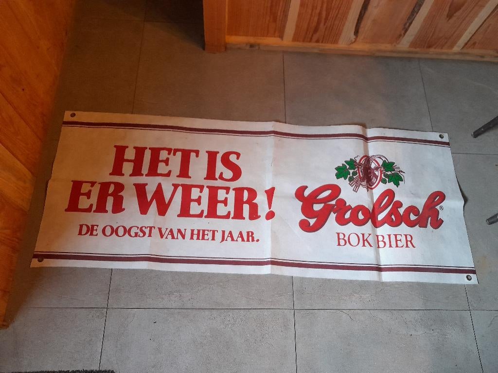 grolsch bokbier spandoekje, Ophalen of Verzenden, Gebruikt, Reclamebord