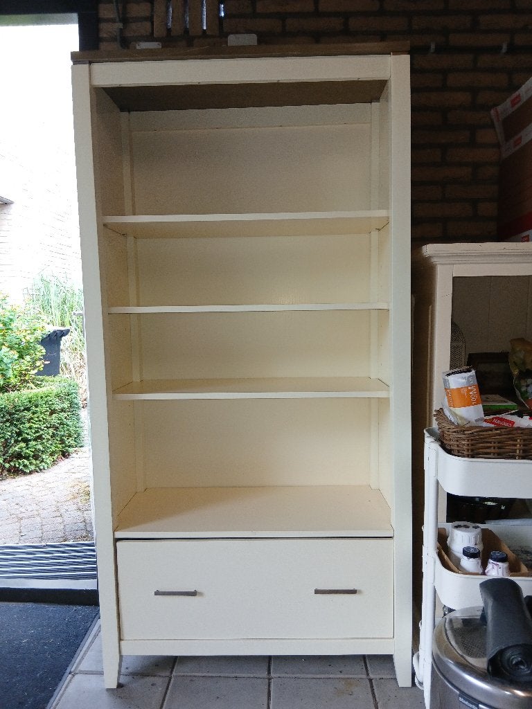 Roomkleurige planken kast met la, Ophalen, Met plank(en), Gebruikt, 50 tot 100 cm