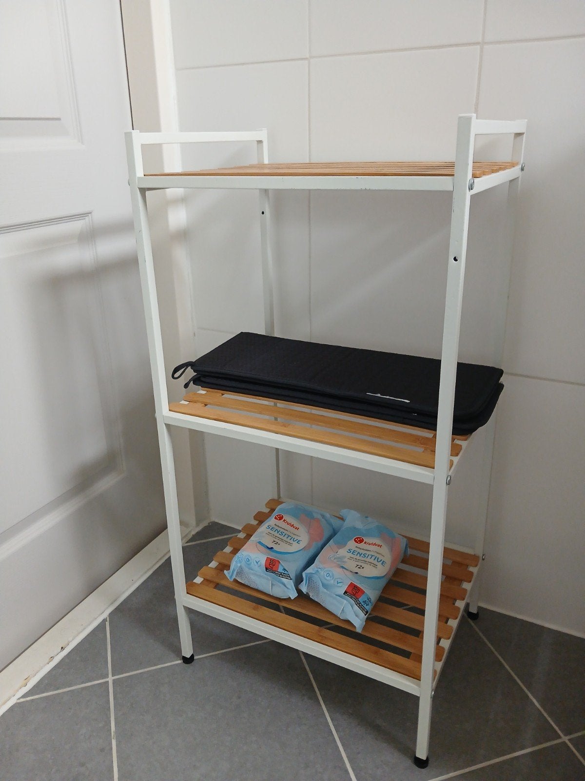 Houten badkamerrek met 3 planken, (Half)hoge kast, Minder dan 100 cm, 25 tot 50 cm, 50 tot 100 cm