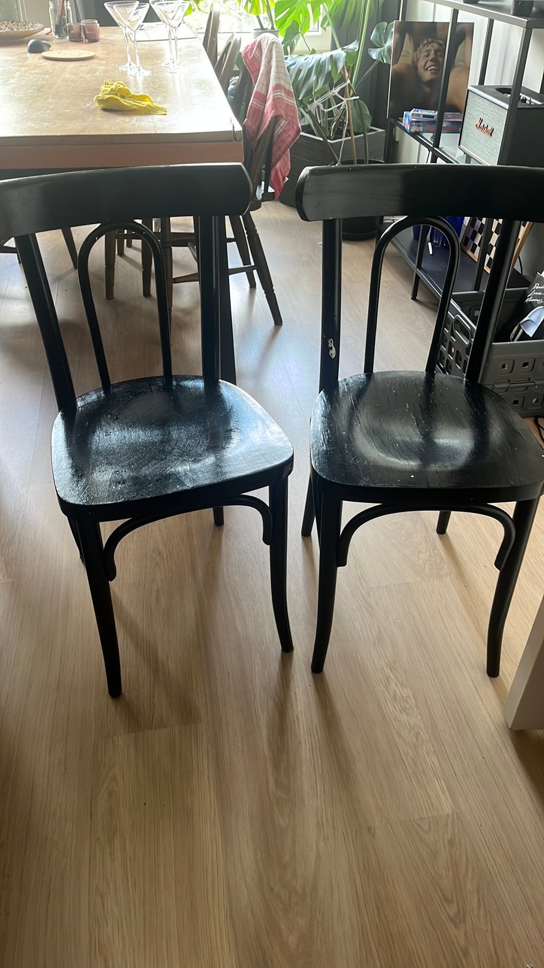 Klassieke cafe stoelen, Ophalen, Zo goed als nieuw, Zwart, Hout