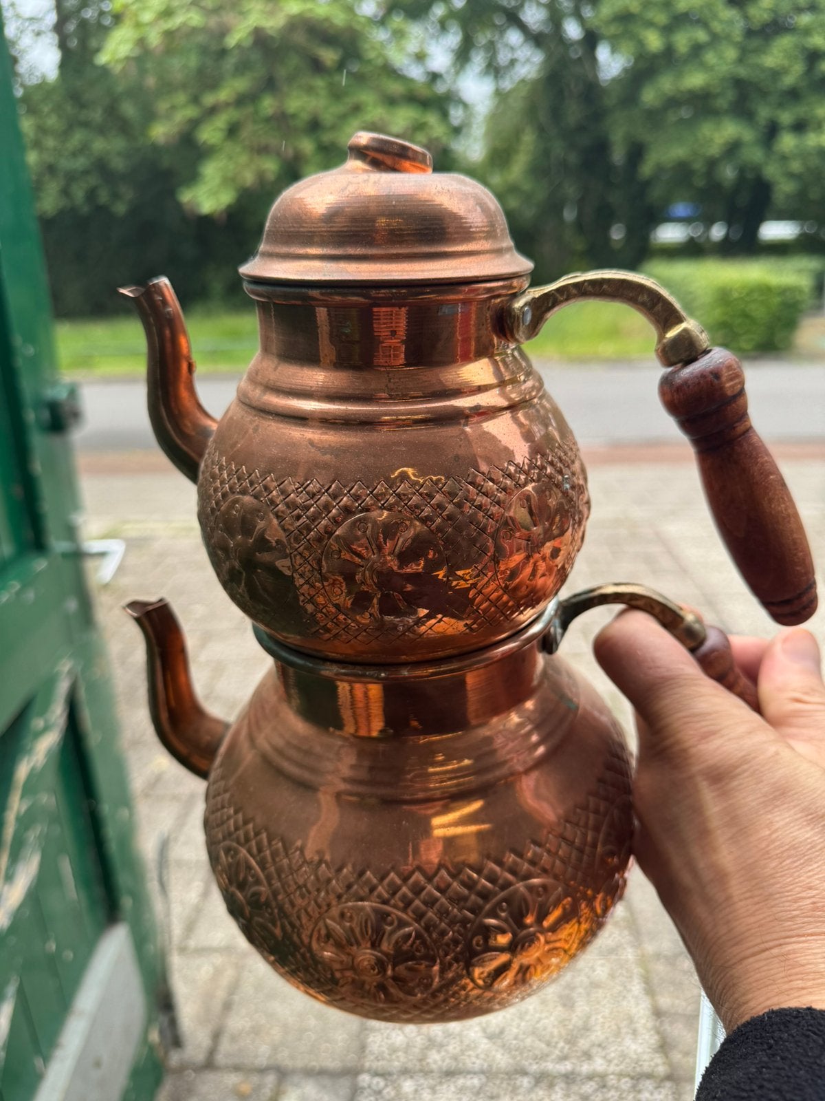 Koperen dubbele theepot / Turkse theepot, Ophalen