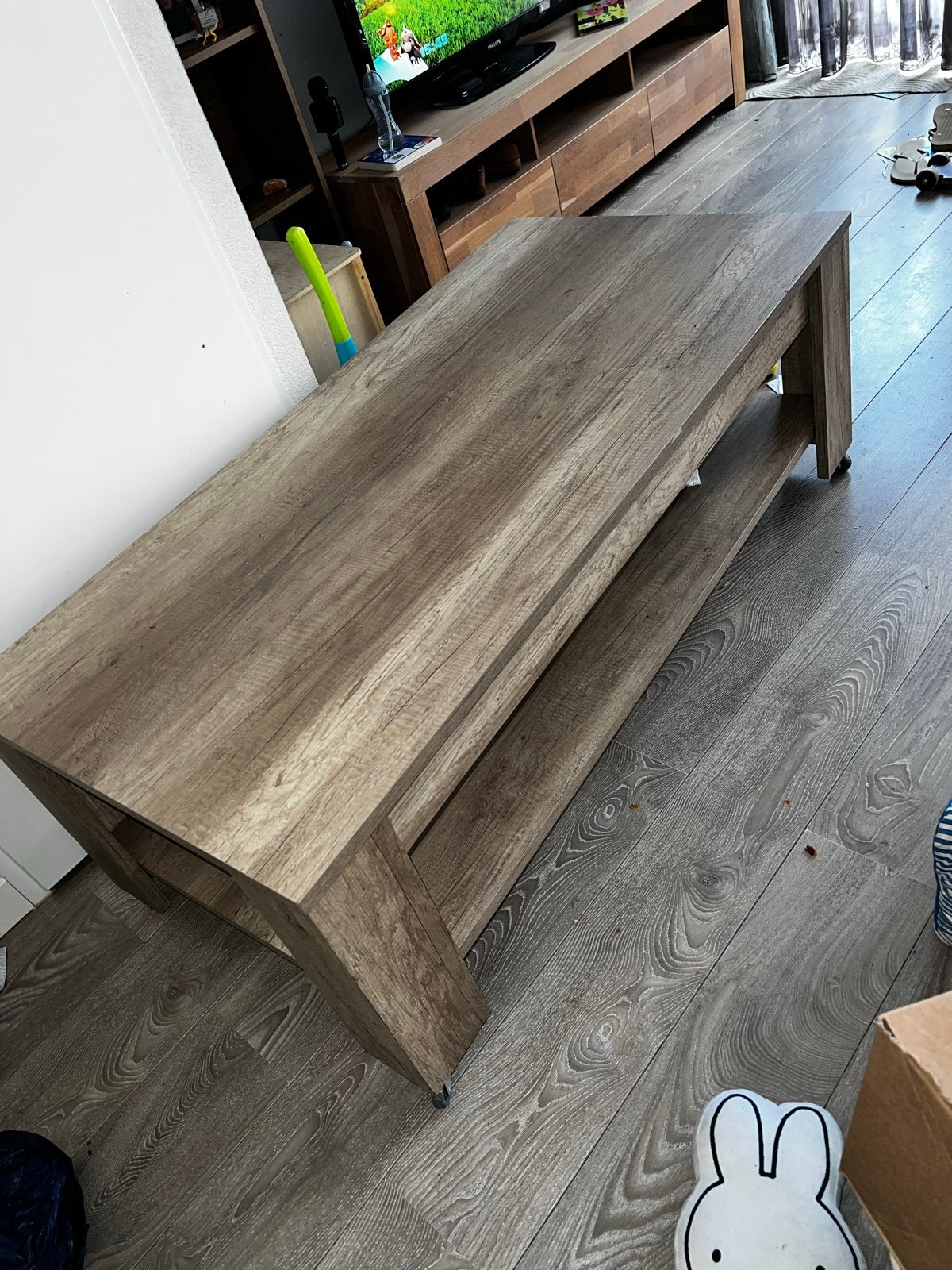 Salontafel met wieltjes - Houtlook, Huis en Inrichting, Ophalen, Gebruikt, 100 tot 150 cm, 50 tot 100 cm