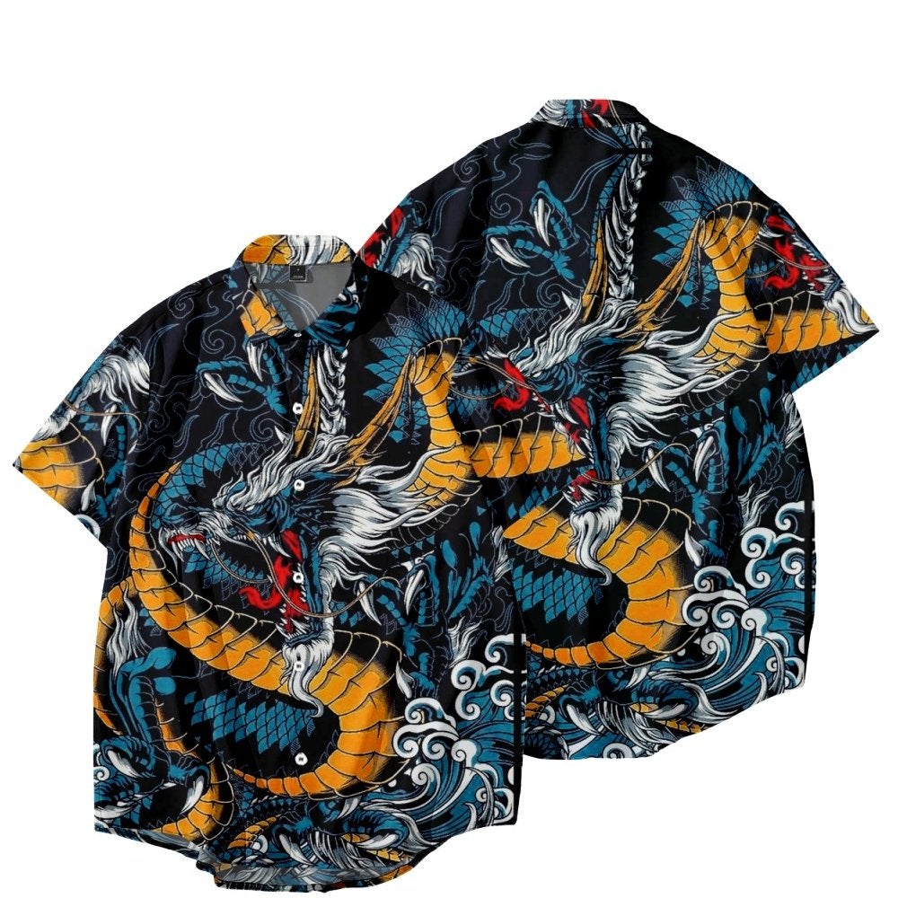 Draken overhemd 1 (heren mannen eng japans shirt draak), Kleding | Heren, Verzenden, Nieuw, Meerkleurig, Overige halswijdtes