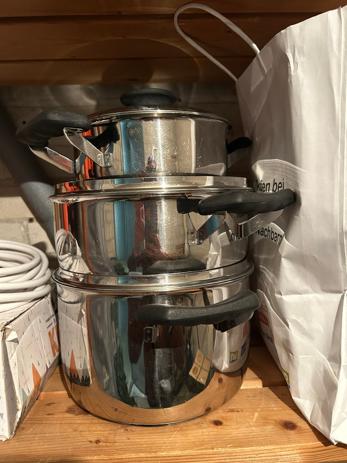 Set van 3 pannen, Huis en Inrichting, Keuken | Potten en Pannen, Ophalen, Rvs, Pannenset, Keramische plaat