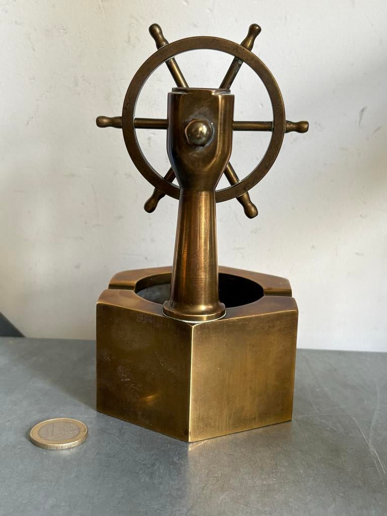 Vintage messing asbak met scheepsroer decoratie, Ophalen, Gebruikt, ?, Industrieel