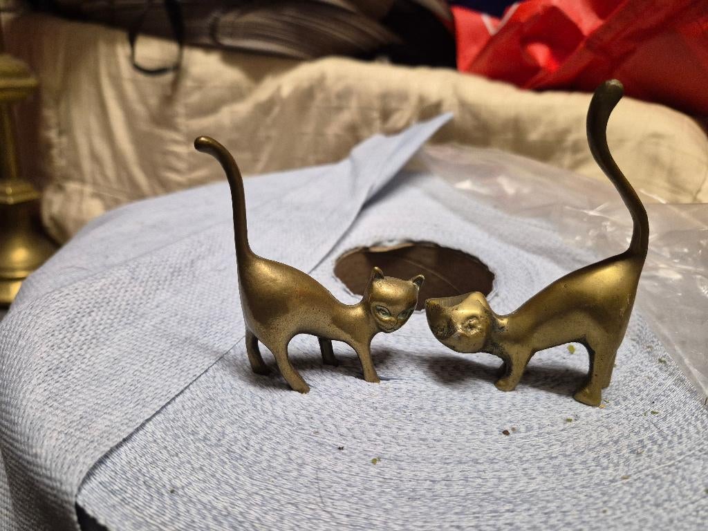 Vintage leuk koperen kattenstel miniatuur, Ophalen of Verzenden, Koper
