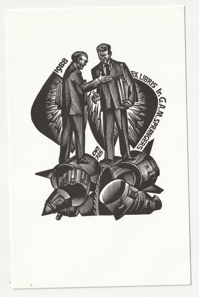 Anatoli Kalashnikov Ex Libris G.A.M. Sprangers 1988, Verzenden, Ex libris