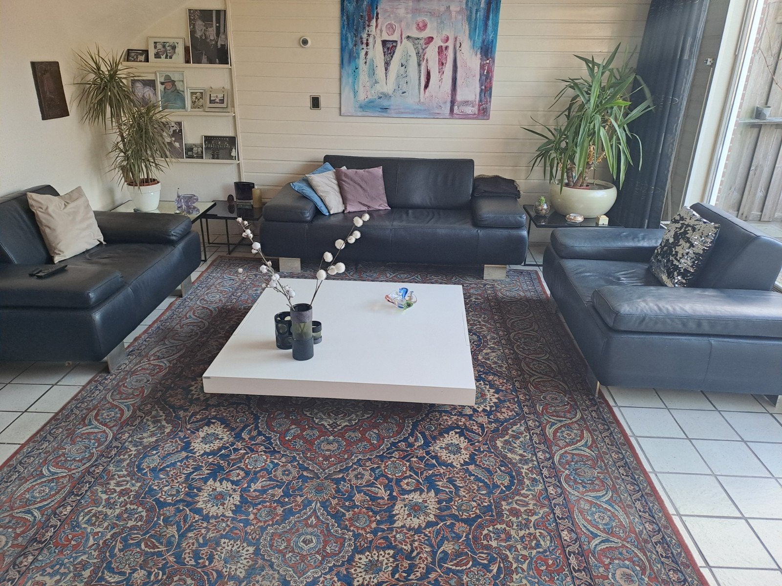 Design leren bankstel zwart montel. 190 cm en 2 x 130 cm, Ophalen of Verzenden, Gebruikt, Leer, Strak modern