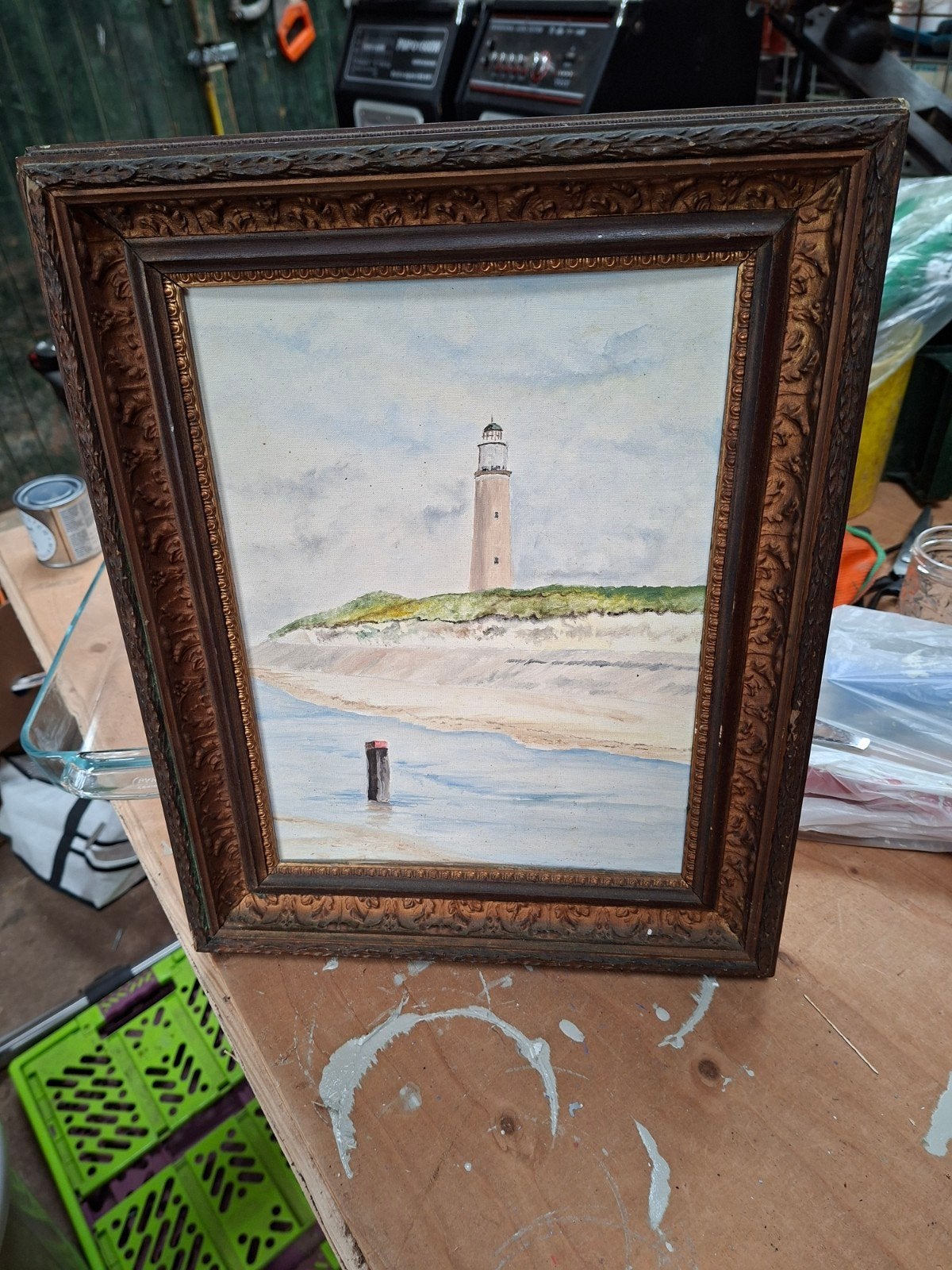Schilderij Texelse Vuurtoren - Maritiem Landschap, Maritiem / water, Doek, Realistisch, Ophalen of Verzenden