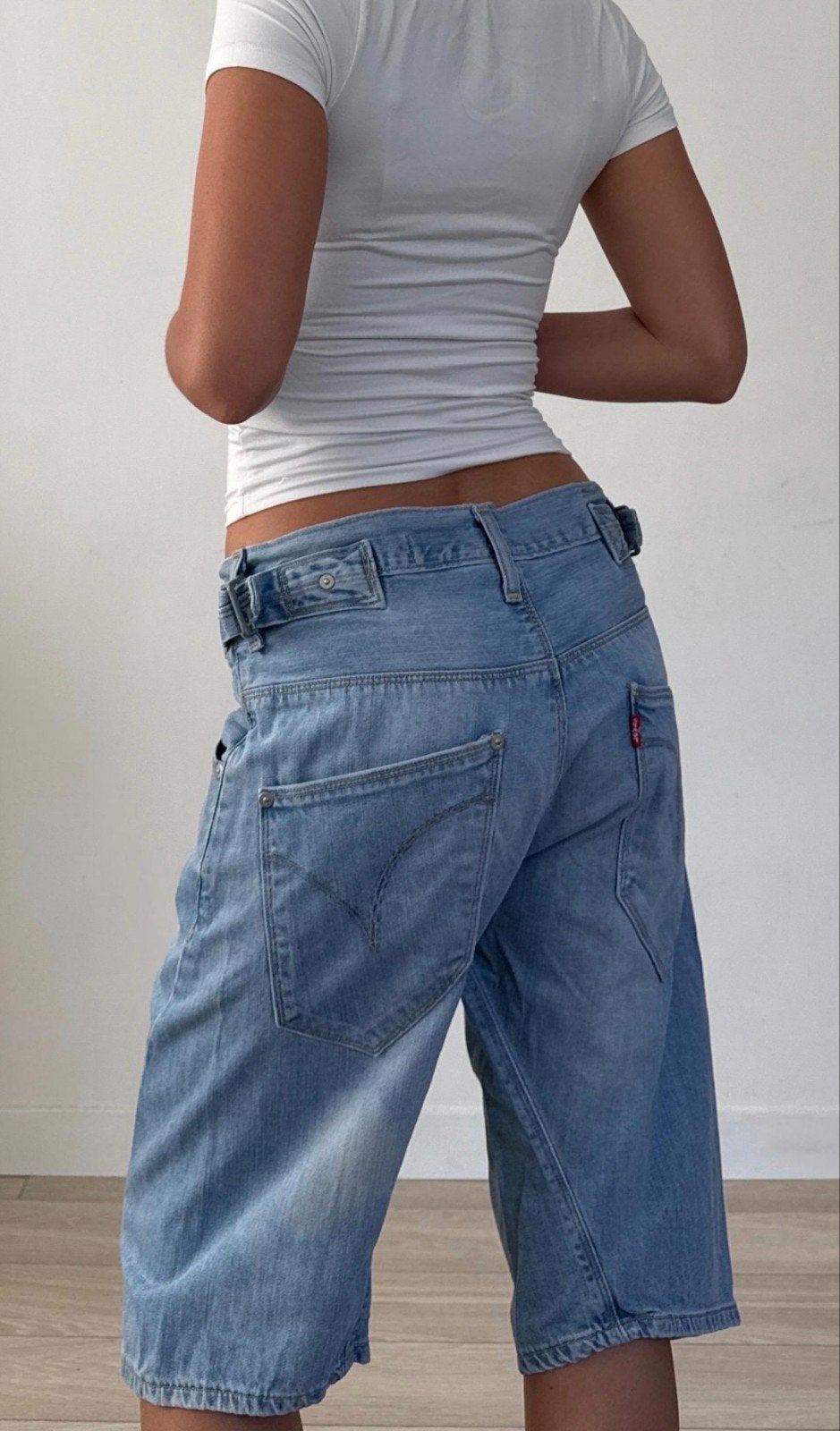 Vintage Levis Engineered loose baggy twisted shorts jorts S, Blauw, Ophalen of Verzenden, W28 - W29 (confectie 36), Gedragen
