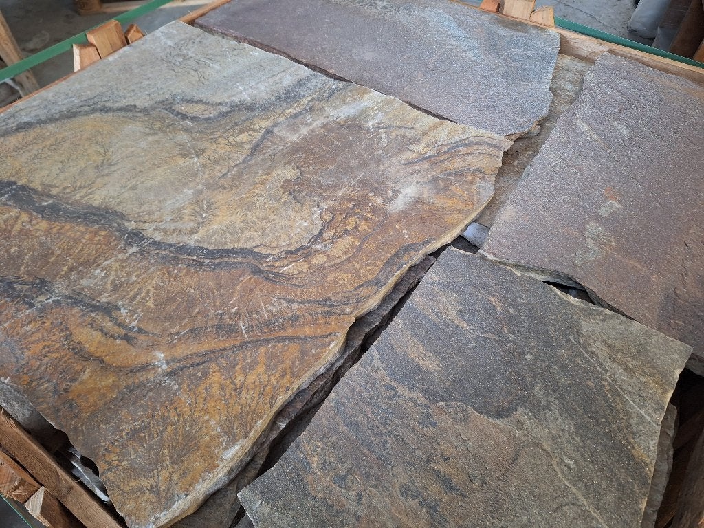prachtige genuanceerde flagstones Brasil Black Gold, Ophalen of Verzenden, Nieuw, Natuursteen, Terrastegels