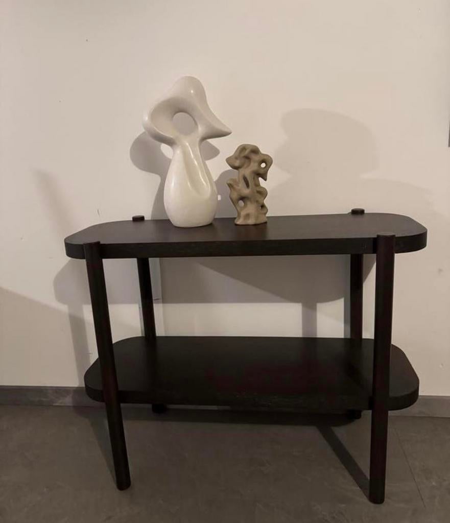 Donkerbruine sidetable met twee bladen, Huis en Inrichting, Tafels | Sidetables, 50 tot 100 cm, Ophalen of Verzenden, Zo goed als nieuw