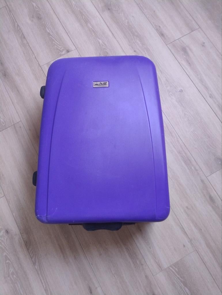 Paarse koffer met wieltjes en uitschuifbare handgreep, Ophalen, 40 tot 60 cm, Wieltjes, Gebruikt