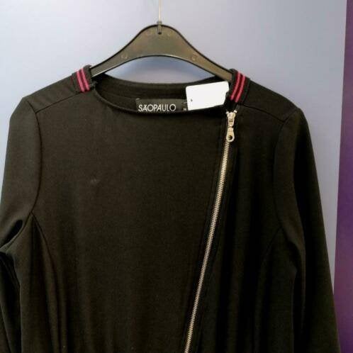 Sao Paulo zwarte casual jurk met flap+ roze rand mt 36 36203, Verzenden, ., Zwart, Zo goed als nieuw