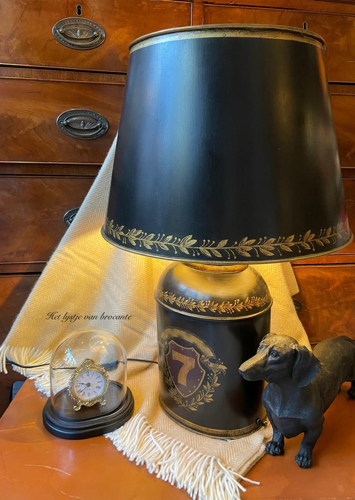 Engels metalen Tea Caddy winkelblik tafellamp 70 cm, Ophalen, Westdijk 41 3241 GT Middelharnis, Info@lijstjevanbrocante.nl, Metaal