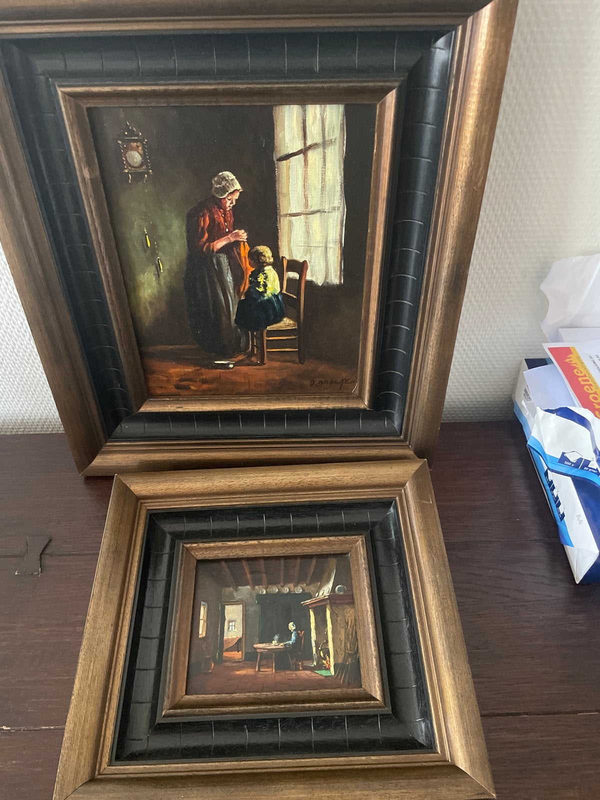 Twee Olieverfschilderijen van Joseph Brocken - Oud Hollands, Gedateerd, Doek, Portret of Personen, Oud hollands