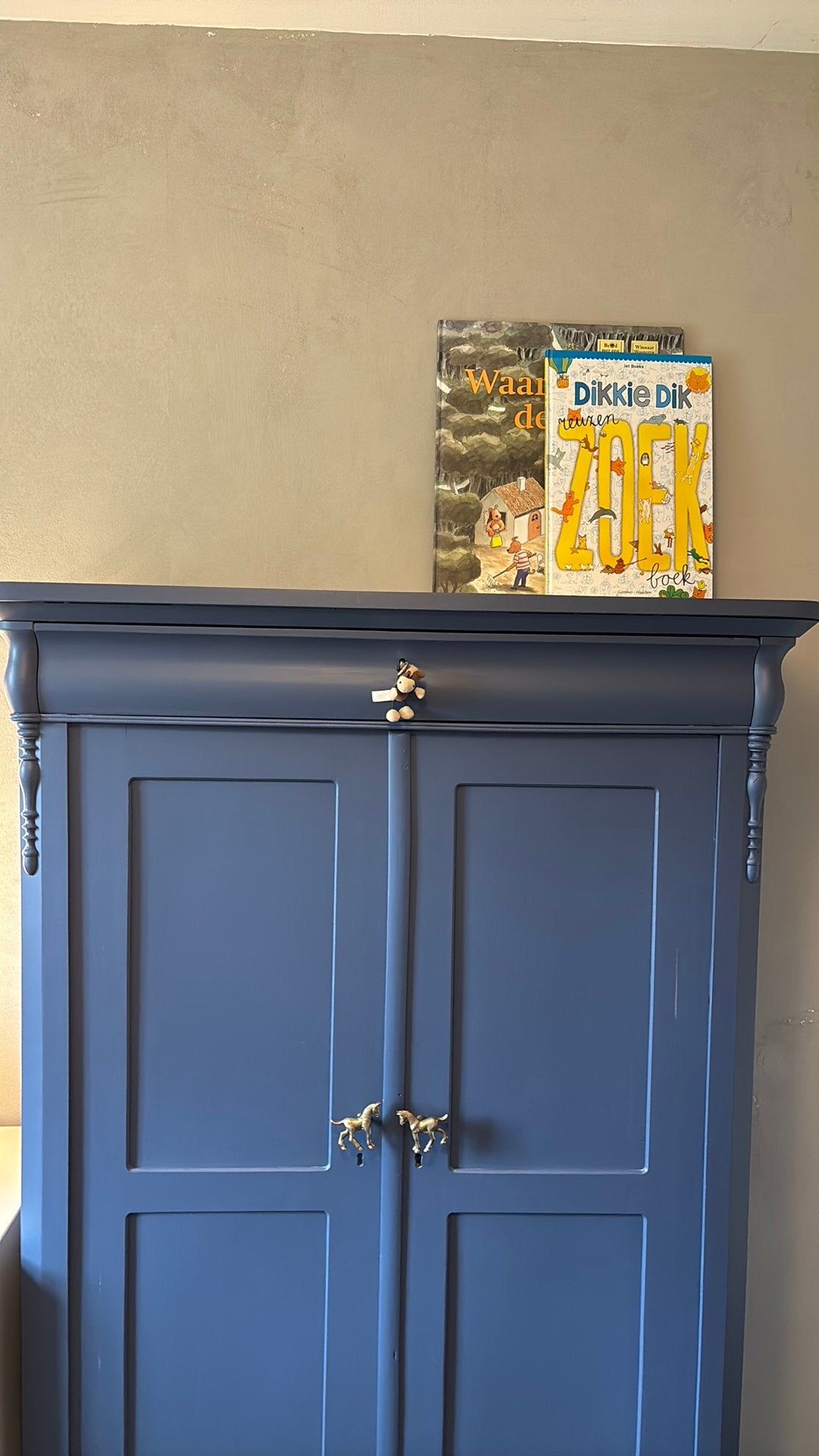 Brocante kledingkast blauw 45x115x166, Ophalen, Gebruikt