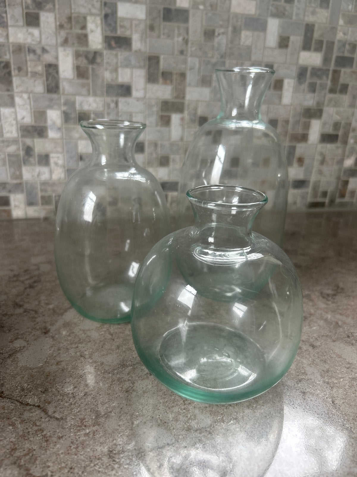 Set van 3 transparante glazen vazen - Nieuw, Antiek en Kunst, Antiek | Vazen, Ophalen of Verzenden