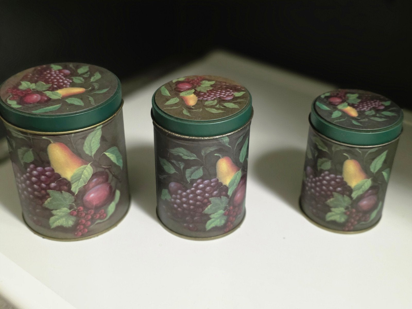 Set van 3 vintage voorraadblikken met fruitmotief, Ophalen of Verzenden