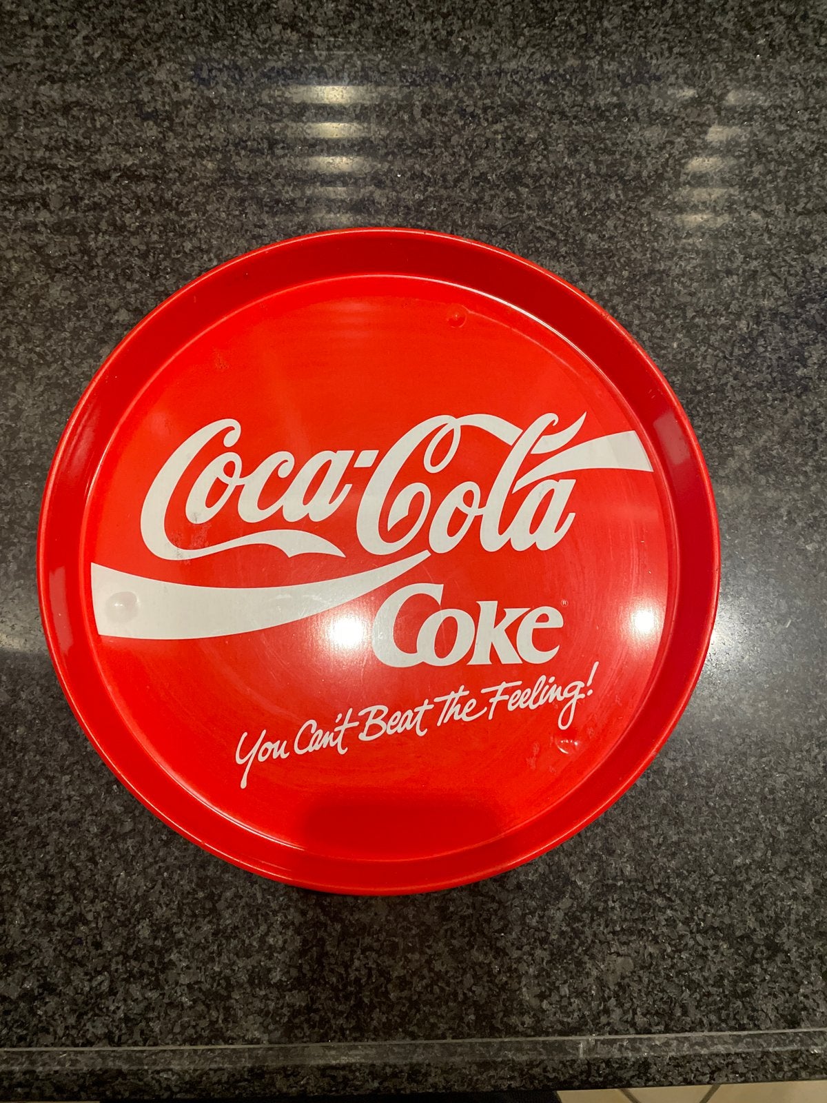 Vintage Coca-Cola Dienblad - Rond Rood Serveerblad, Gebruikt, Rond, Ophalen of Verzenden, Dienblad