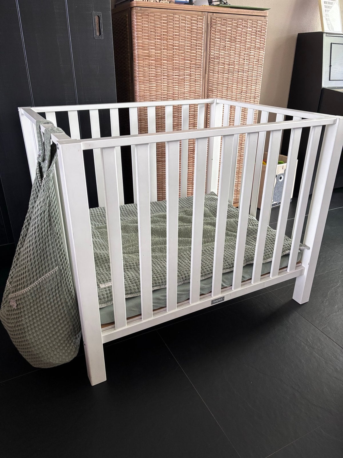 Complete Bopita box + 3 boxkleden + zak + matras, Ophalen, Gebruikt, 70 tot 85 cm, Minder dan 140 cm