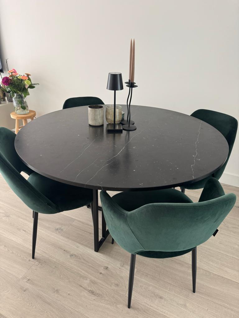 Moderne marmeren eettafel - Table Du Sud, Huis en Inrichting, Tafels | Eettafels, 100 tot 150 cm, Rond, Ophalen of Verzenden, Zo goed als nieuw