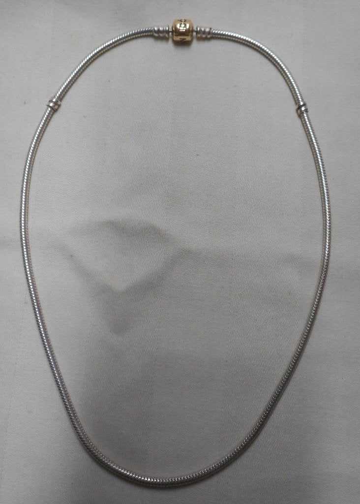 Pandora zilveren ketting met 14 karaat gouden slot nr.381, Verzenden, Zo goed als nieuw, Zilver, Zilver