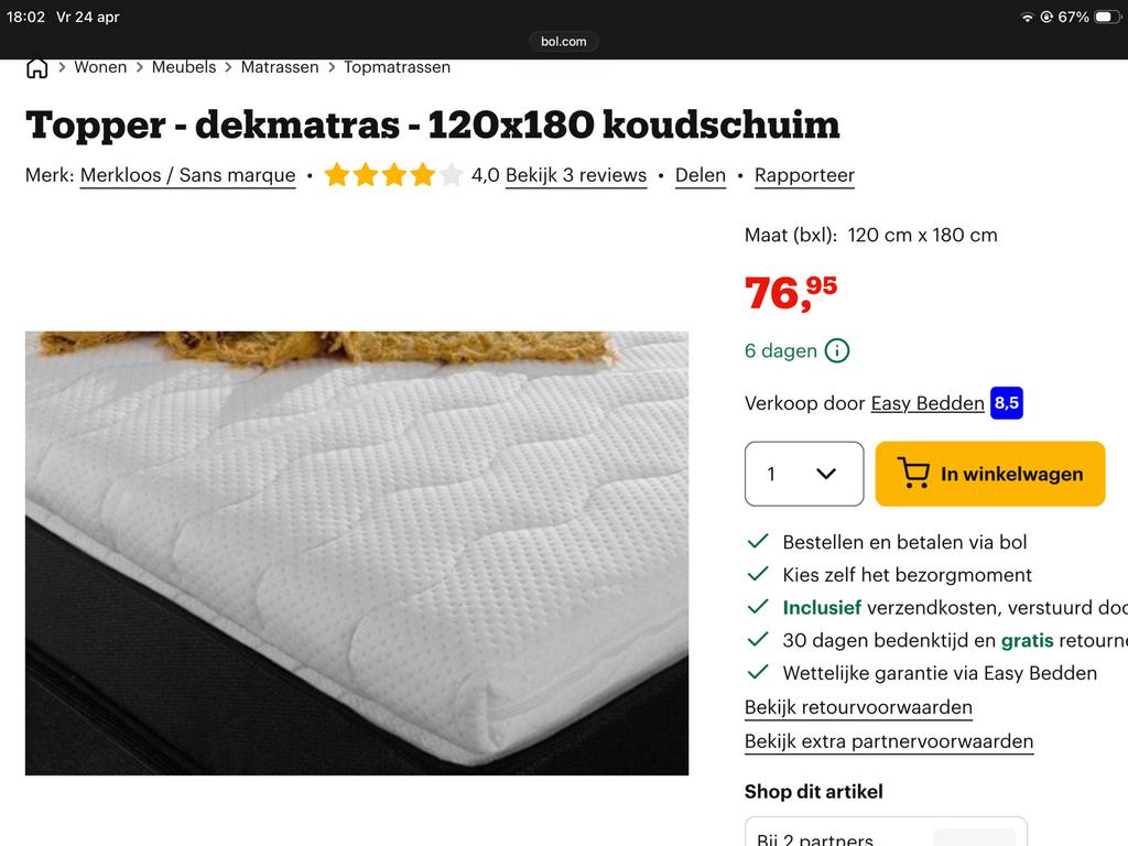 Nieuwe camper matrastopper - Comfortabel en fris, Ophalen, Overige maten, Matras, Nieuw
