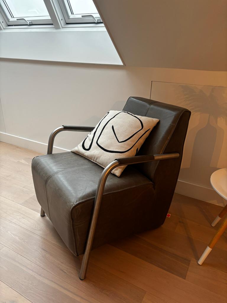Jess 2 x Design fauteuil leer met metalen frame, Ophalen, Gebruikt, Minder dan 75 cm, Leer