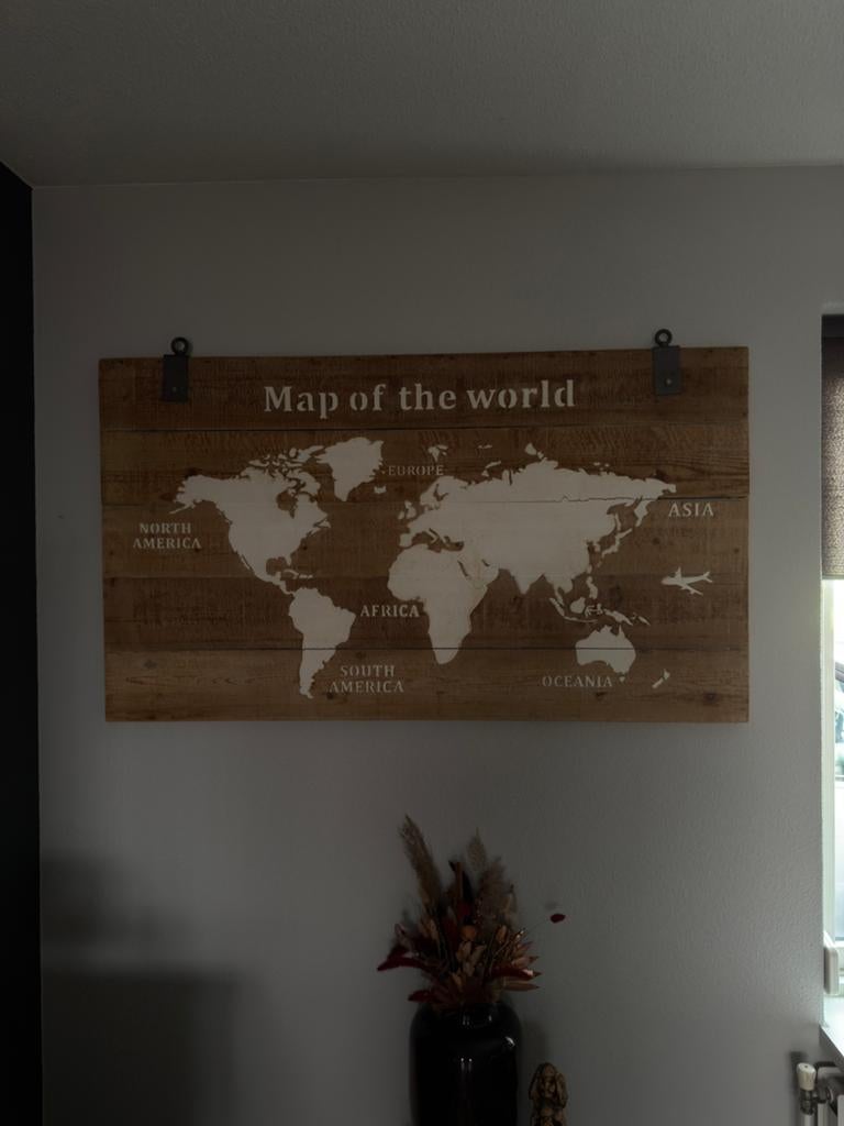 Houten wereldkaart schilderij 140x80cm, Ophalen, Zo goed als nieuw