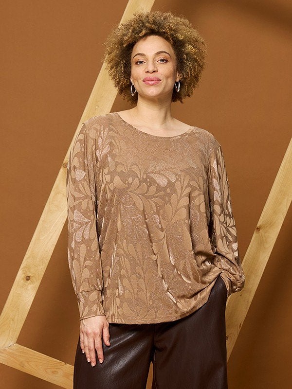 Beige glans longsleeve Maida van Zhenzi Maat 50/52 L, Z, Zhenzi, Z, Nieuw